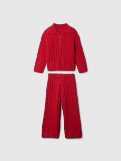 Baby & Toddler Cable-Knit Half-Zip Sweater Set