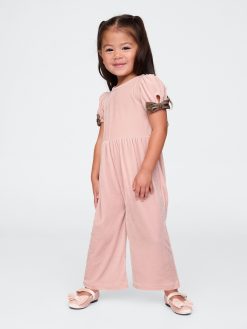 Baby & Toddler Velour Bow-Sleeve Jumpsuit