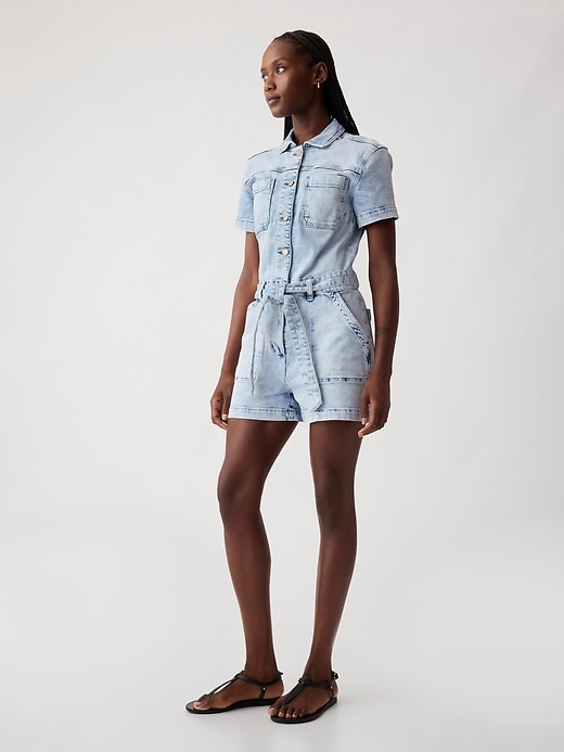 Belted Denim Romper Belted Denim Romper