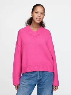 CashSoft Cropped High V-Neck Sweater