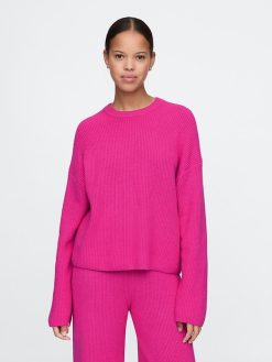 CashSoft Shaker-Stitch Crewneck Sweater