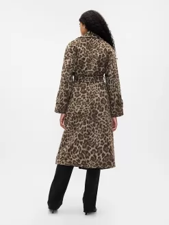 Double-Breasted Leopard Trench Coat