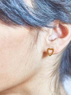 Gold Heart Outline Stud Earrings