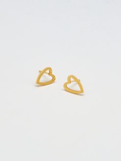 Gold Heart Outline Stud Earrings