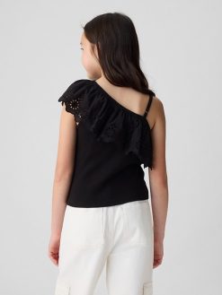 Kids Asymmetrical Eyelet Top