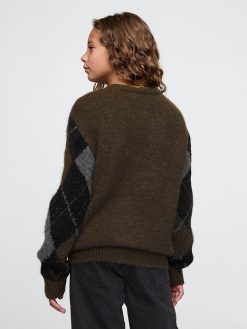 Kids Brushed Argyle V-Neck Sweater