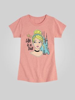 Kids Disney Princess Cinderella Life Is a Ball Fitted Short Sleeve Graphic Tee