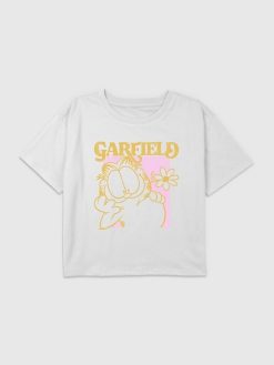 Kids Garfield Retro Flower Power Graphic Boxy Crop Tee