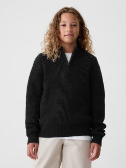 Kids Shaker-Stitch Quarter-Zip Sweater