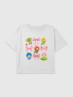 Kids Strawberry Shortcake Berrykin Bows Graphic Boxy Crop T-Shirt