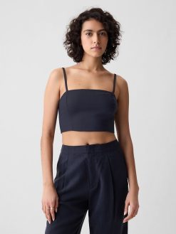 Linen-Cotton Cropped Tube Top