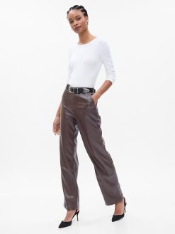 Mid Rise Vegan Leather Loose Pants brown noir 247x329 - Mid Rise Vegan Leather Loose Pants