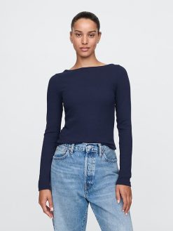 Modern Rib Cropped Boatneck T-Shirt