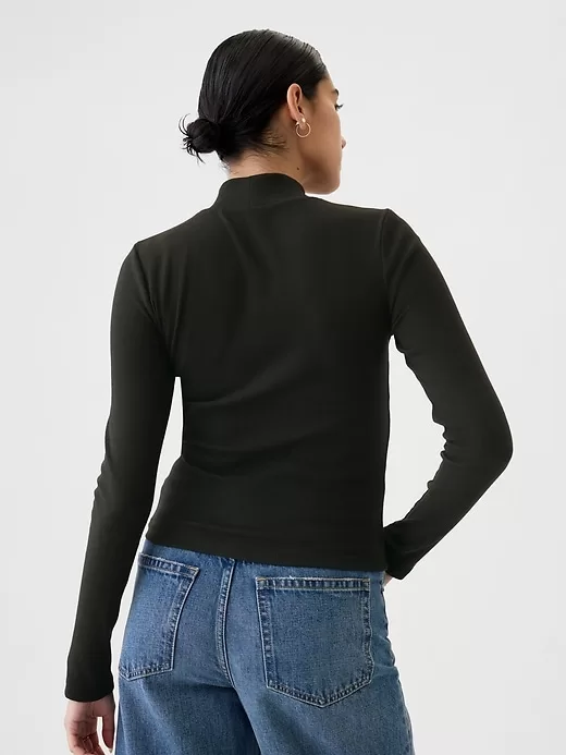 Modern Rib Cropped Mockneck Shirt Modern Rib Cropped Mockneck Shirt