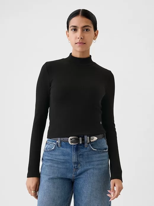 Modern Rib Cropped Mockneck Shirt Modern Rib Cropped Mockneck Shirt