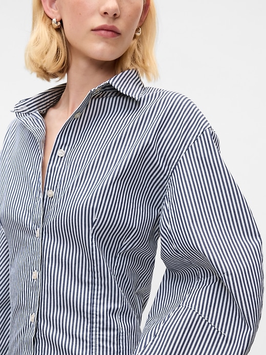 Organic Cotton Poplin Barrel Sleeve Cropped Shirt Organic Cotton Poplin Barrel Sleeve Cropped Shirt