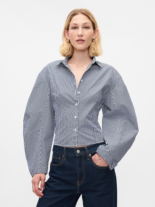 Organic Cotton Poplin Barrel Sleeve Cropped Shirt Organic Cotton Poplin Barrel Sleeve Cropped Shirt