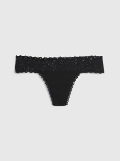 Organic Stretch Cotton Lace-Trim Thong