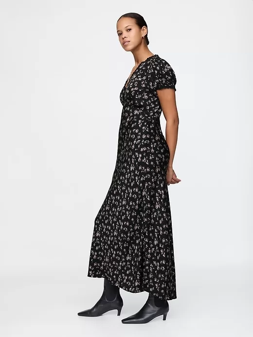 Satin Lace-Trim Floral Maxi Dress Satin Lace-Trim Floral Maxi Dress