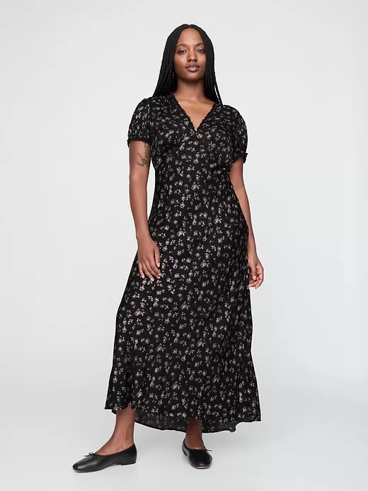 Satin Lace-Trim Floral Maxi Dress Satin Lace-Trim Floral Maxi Dress