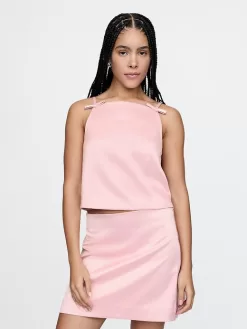 Satin Square-Neck Bow Top