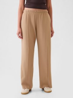 Wide-Leg Seamed Pull-On Pants